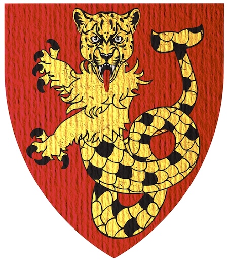 Coat of arms red with a gold leopard fish -heraldique-heraldry