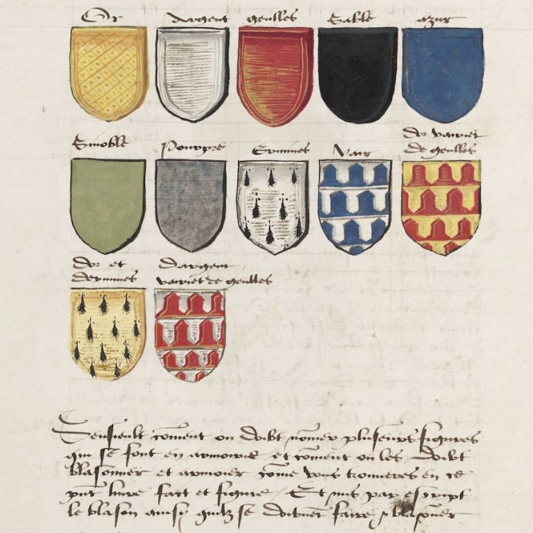 Tinctures (metals and colors) of the coats of arms.