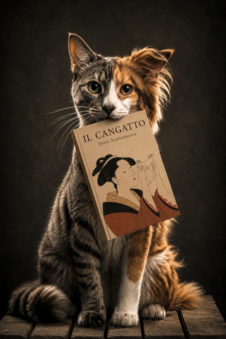 Dust jacket and cover of the book "Il Cangatto" by Dario Scaricamazza.