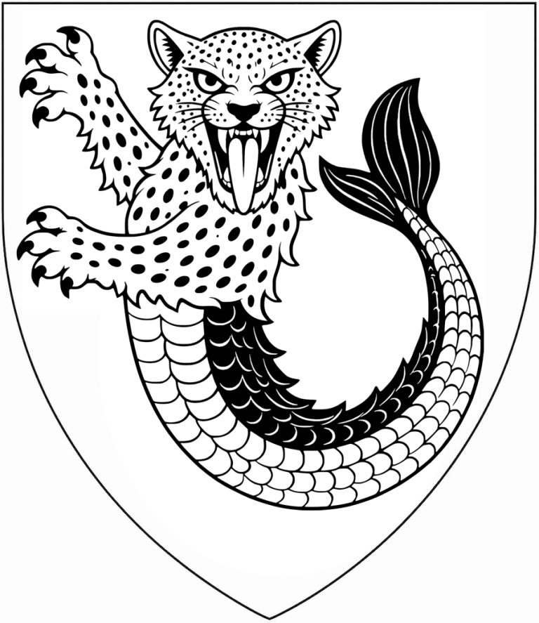 Heraldic sea-leopard rampant guardant from the coat of arms of Dario Scaricamazza
